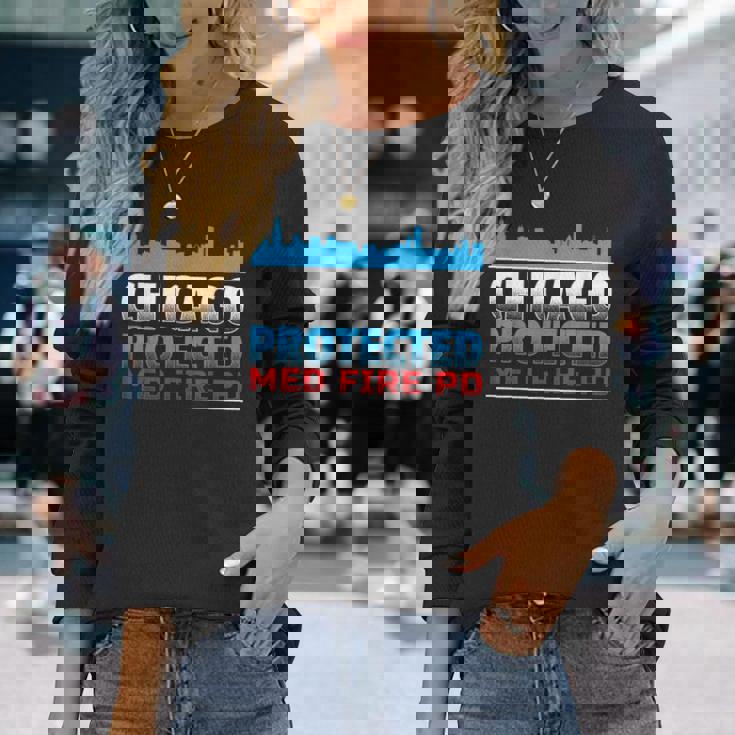 シカゴ・プロテクテッド Med Fire Pd シカゴファン向け 長袖Tシャツ 彼女への贈り物