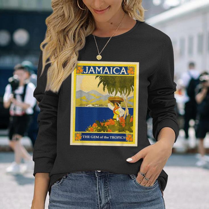 ジャマイカ熱帯地方の宝石レトロなヴィンテージ旅行ポスター 長袖Tシャツ 彼女への贈り物