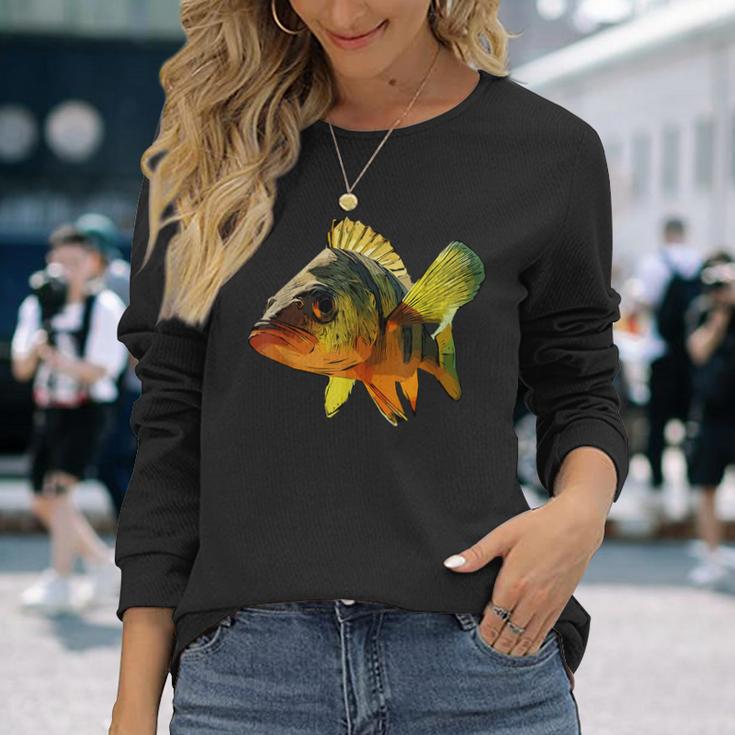 スズキ魚グラフィック デザイン海海洋動物 長袖Tシャツ 彼女への贈り物