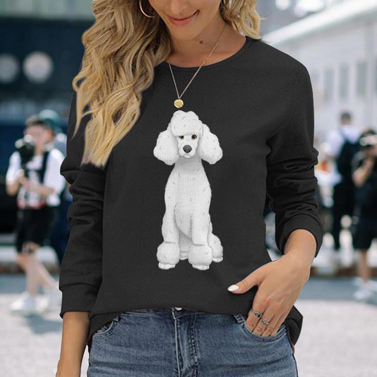 ホワイト スタンダード プードル ドッグ 長袖Tシャツ 彼女への贈り物