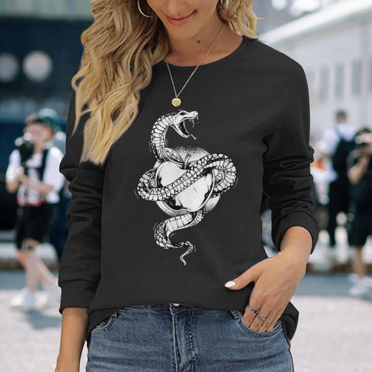 スネークラップアラウンドアップル タトゥーアート 長袖Tシャツ 彼女への贈り物