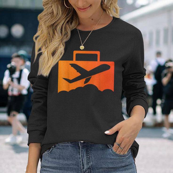 スーツケース航空の飛行機デザイン 長袖Tシャツ 彼女への贈り物