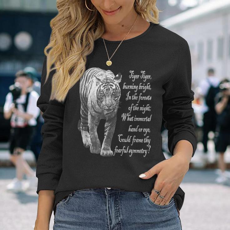 タイガー 白黒 ウィリアムブレイクの詩 長袖Tシャツ 彼女への贈り物
