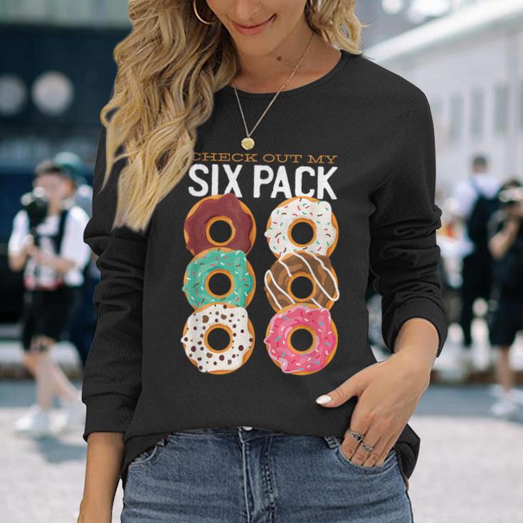 チェックアウトおれのシックスパックおもしろドーナツ 長袖Tシャツ 彼女への贈り物