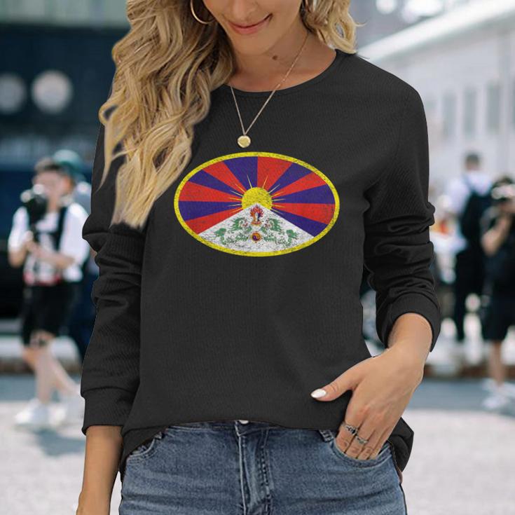 チベットの旗 楕円フリーチベット 長袖Tシャツ 彼女への贈り物