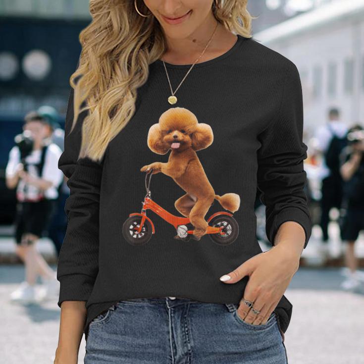 チャリで来た トイプードル 面白いtシャツ 犬 動物 メンズ グッズ かわいい おもしろ 面白い 服 ネタ 長袖Tシャツ 彼女への贈り物