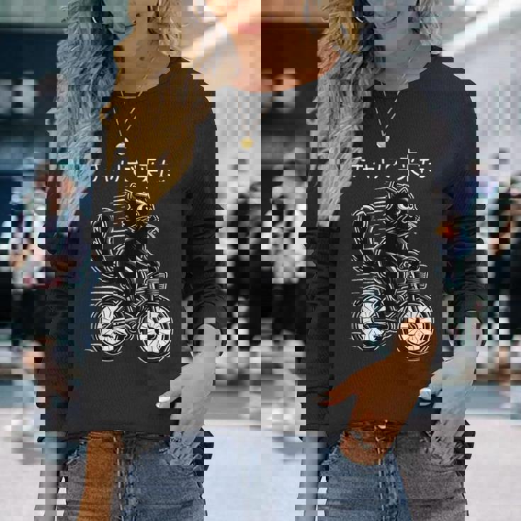 チャリで来た 面白いtシャツ 猫 自転車 動物 メンズ グッズ かわいい おもしろ 面白い 服 ネタ 長袖Tシャツ 彼女への贈り物