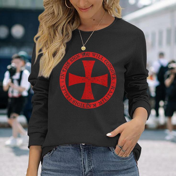 テンプル騎士団 マルタ十字架シールド 中世の十字軍 長袖Tシャツ 彼女への贈り物