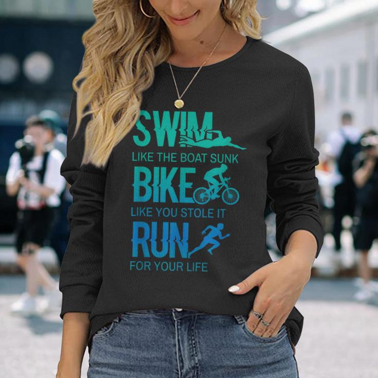 トライアスロン ギフト 水泳 バイク ラン トライアスレット トレーニング アスリート 長袖Tシャツ 彼女への贈り物