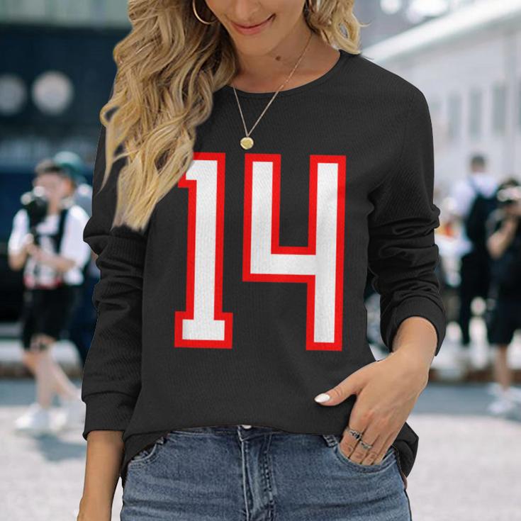 ナンバー 14 スポーツ ホワイト レッド ナンバー 14 長袖Tシャツ 彼女への贈り物