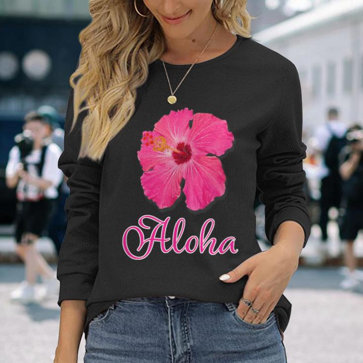 ハイビスカス Aloha アロハ《赤》（ハワイ・南国・フラダンス）夏 かわいい 長袖Tシャツ 彼女への贈り物