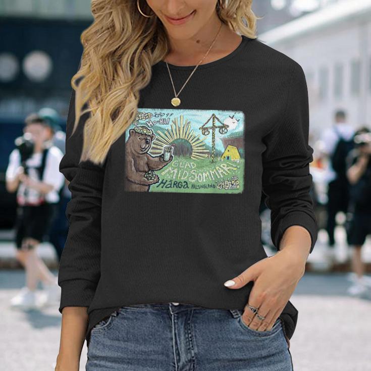 ハッピー・ミッドサマー・ベア 長袖Tシャツ 彼女への贈り物