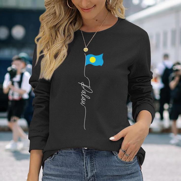 パラオ国旗 パラオ国旗 パラオ愛国国旗 長袖Tシャツ 彼女への贈り物