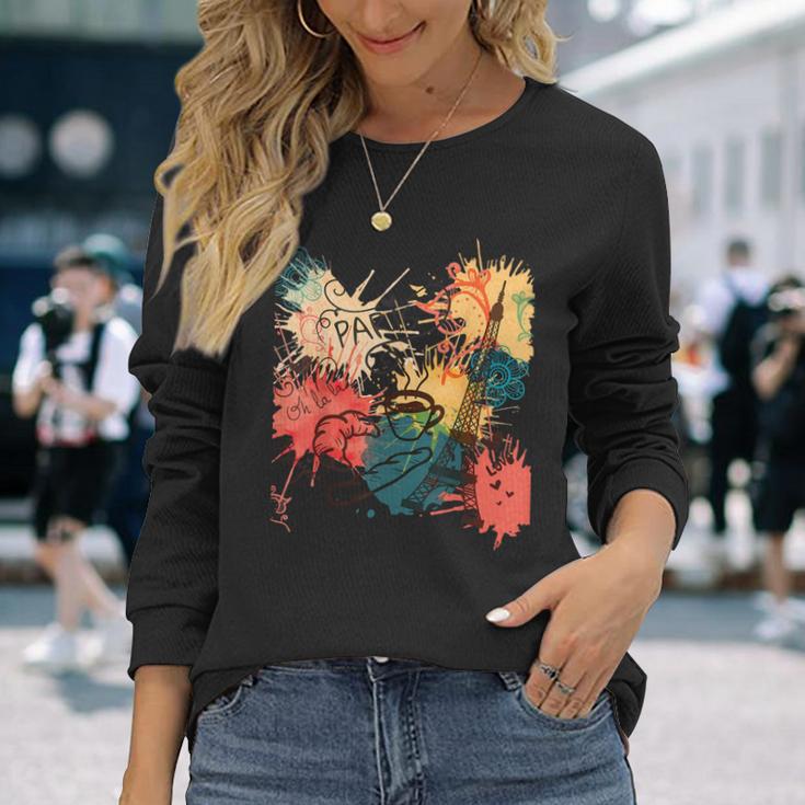 パリのカカオ、ティー、コーヒー 長袖Tシャツ 彼女への贈り物