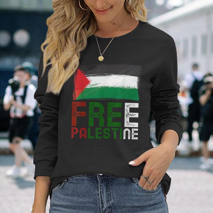 パレスチナ国旗 アラビア語 ガザ パレスチナ国旗 長袖Tシャツ 彼女への贈り物