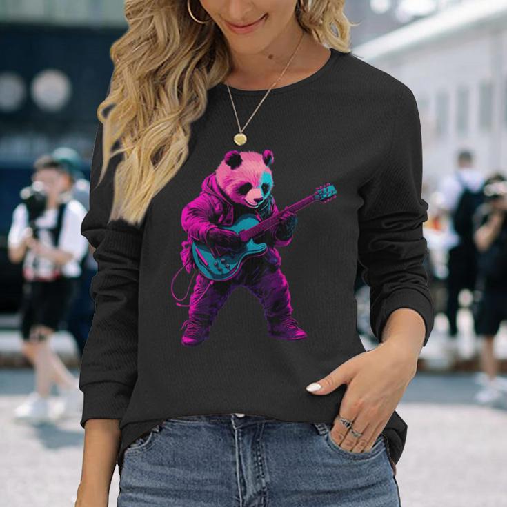 パンダプレイギター 長袖Tシャツ 彼女への贈り物