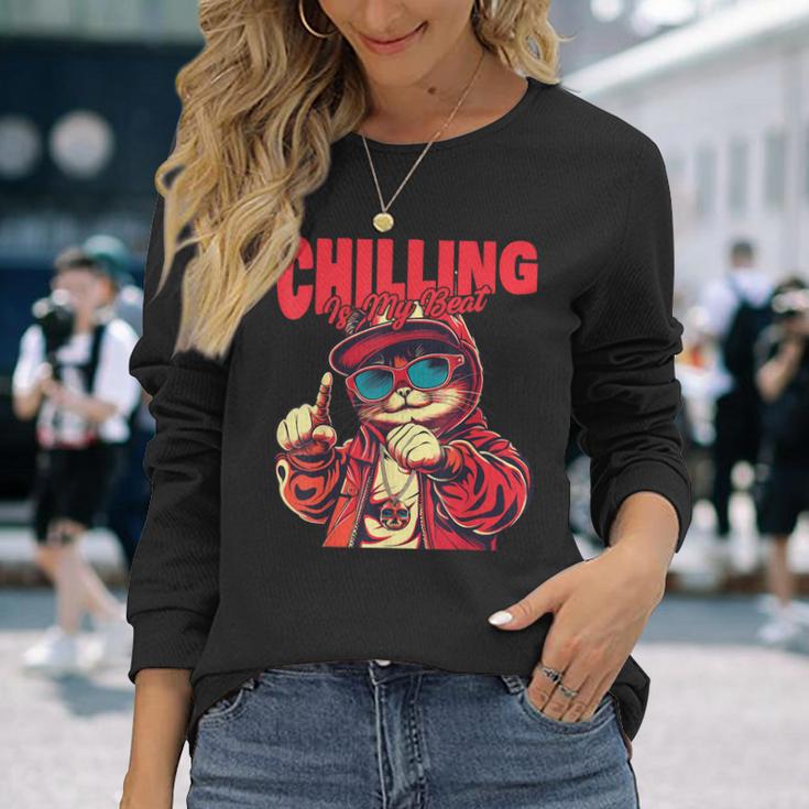 ヒップホップ ラッパー 猫 子猫 キティ ギフト メンズ レディース キッズ ティーン向け 長袖Tシャツ 彼女への贈り物