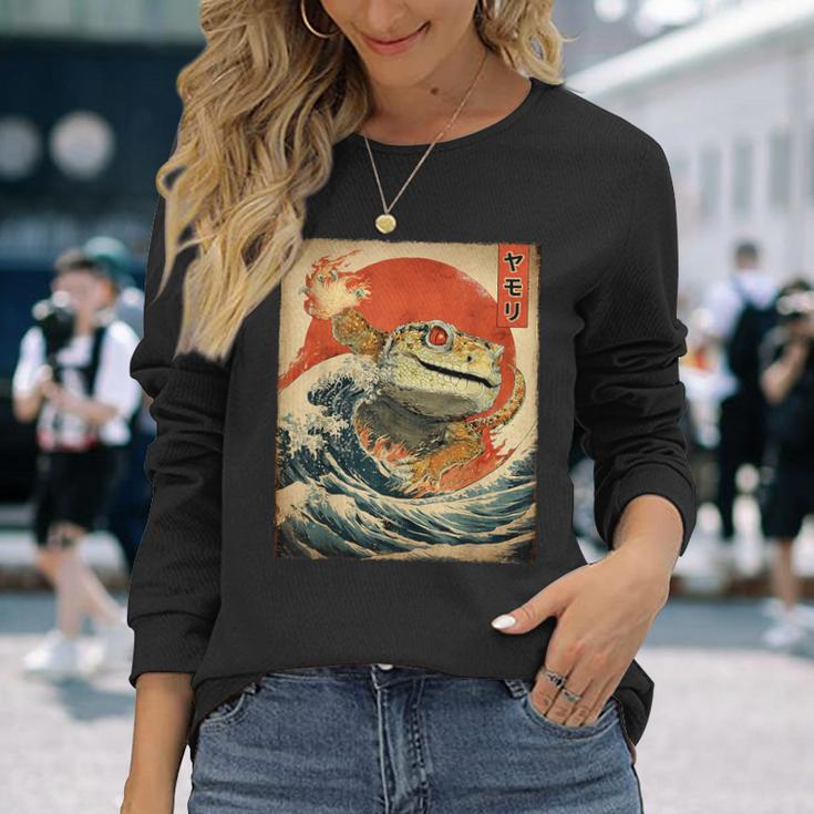 ヒョウ ヤモリ トカゲ 怪獣 怪獣 日本のビンテージポスター 長袖Tシャツ 彼女への贈り物