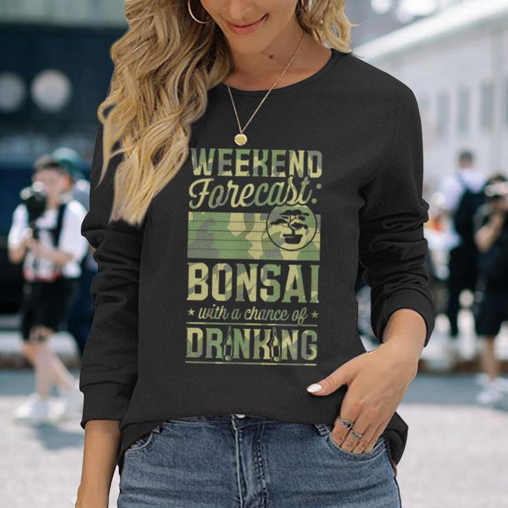 ビールを飲むチャンスのある週末予報盆栽 長袖Tシャツ 彼女への贈り物