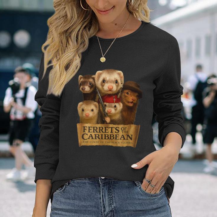 フェレット海賊アドベンチャークルー–面白い動物のパロディポスター 長袖Tシャツ 彼女への贈り物