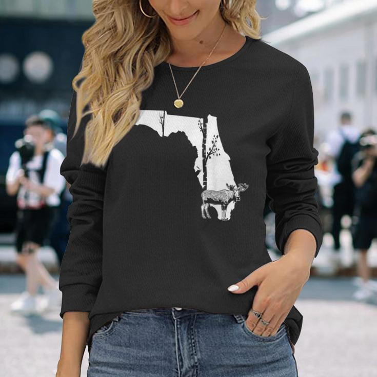 ヘラジカ狩り フロリダの地図 森のアート ハンター 長袖Tシャツ 彼女への贈り物