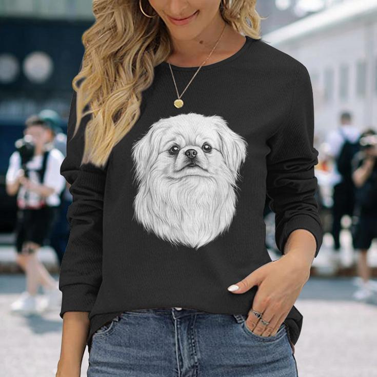 ペキニーズドッググラフィックペットアートペキニーズ。 長袖Tシャツ 彼女への贈り物