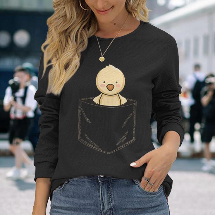ポケットアニマルかわいいひよこチキンのポケット 長袖Tシャツ 彼女への贈り物