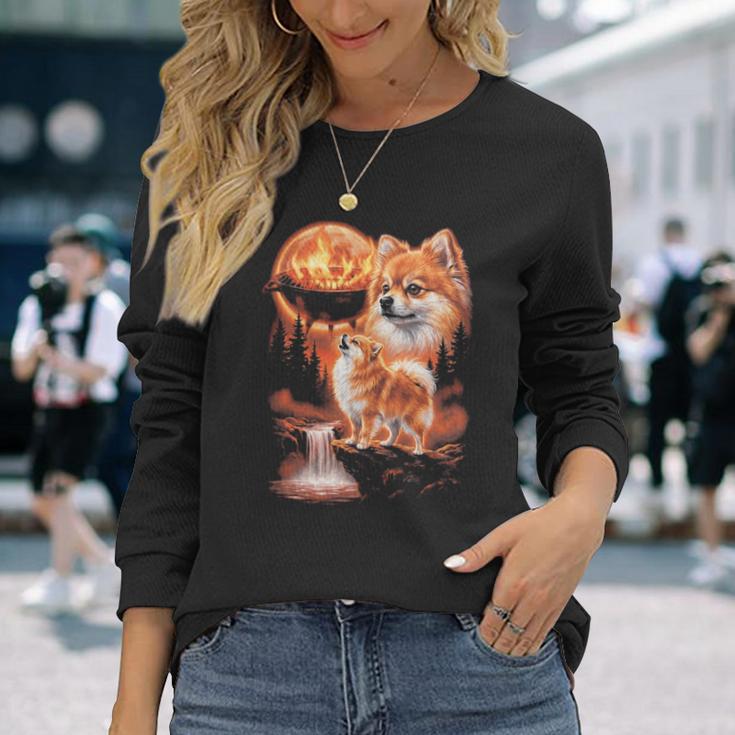ポメラニアン ハウリング Bbq グリルマスター お父さん ユーモア 面白い 長袖tシャツ 長袖Tシャツ 彼女への贈り物