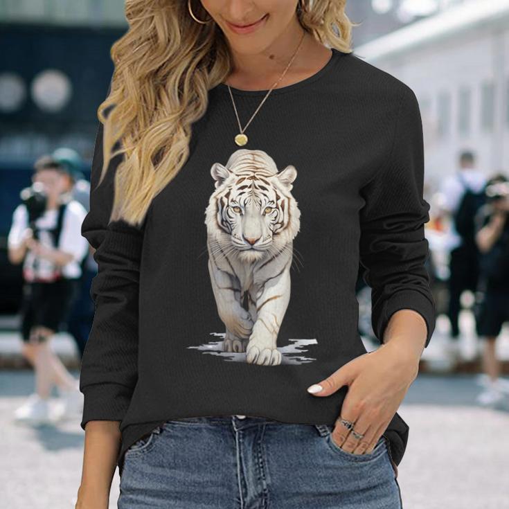 マジェスティックアルビノタイガー ホワイトタイガー 野生動物 タイガーデザイン 長袖Tシャツ 彼女への贈り物