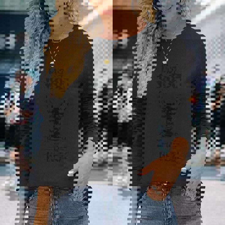 ミニピン、短くはない、楽しいサイズのミニチュアピンシャーのお父さん 長袖Tシャツ 彼女への贈り物