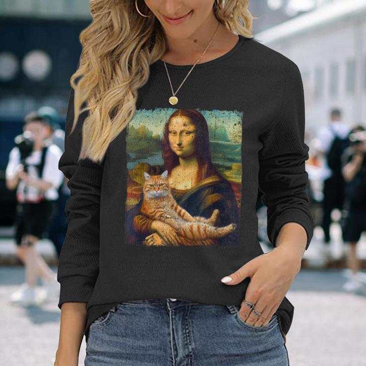 モナリザ 猫とパロディー おもしろアート 絵画 ミーム 長袖Tシャツ 彼女への贈り物