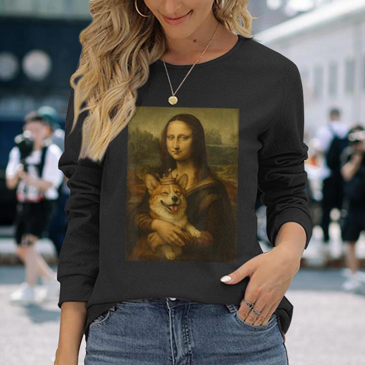 モナ・リサ・コーギー ロイヤル ペット ポートレート 傑作 長袖Tシャツ 彼女への贈り物