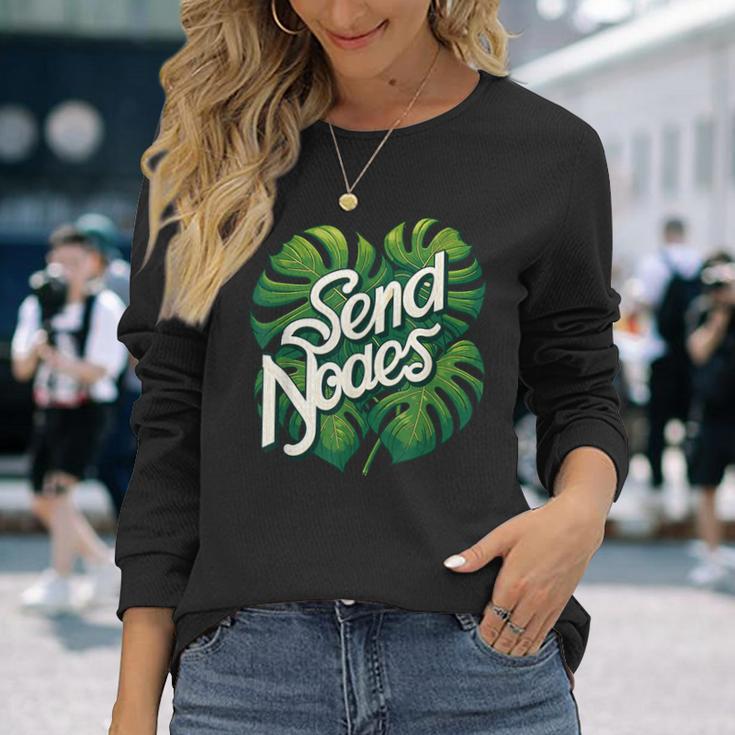 モンステラノード植物愛好家アルボ植物感謝の日を送る 長袖Tシャツ 彼女への贈り物