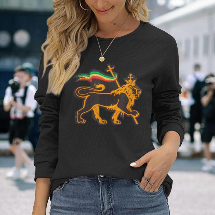 ユダのラスタライオン ユダヤ教のプライド エチオピアとキリスト教徒 長袖Tシャツ 彼女への贈り物