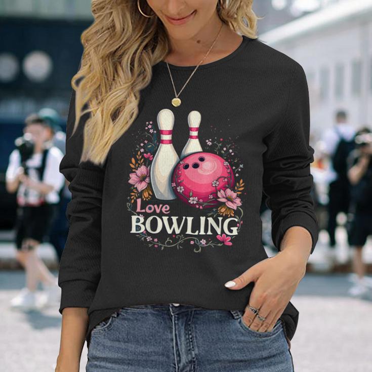 ラブボウリングピンクボール 長袖Tシャツ 彼女への贈り物