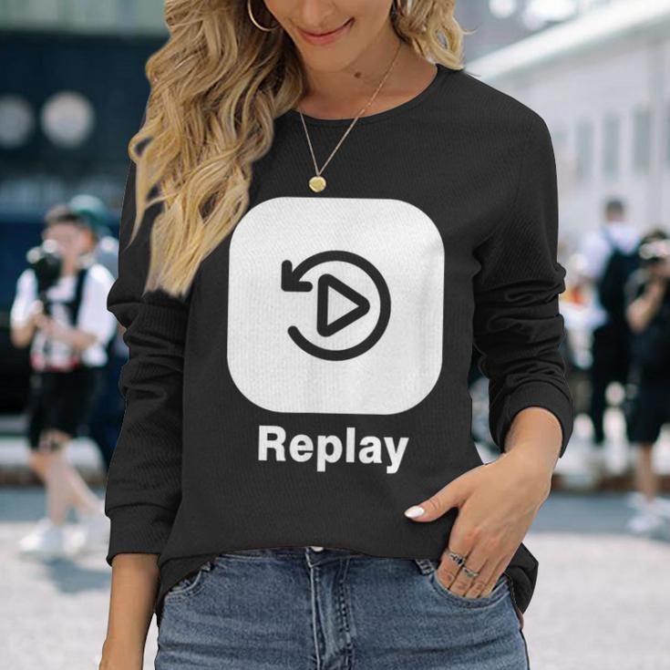 リプレイボタン 長袖Tシャツ 彼女への贈り物