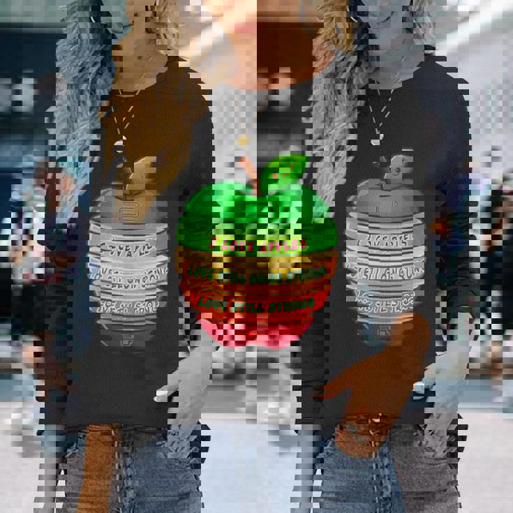 リンゴの力シリーズ リンゴのエネルギー リンゴ スライス 充電 バッテリー 残量 おもしろみ ユニーク 長袖Tシャツ 彼女への贈り物