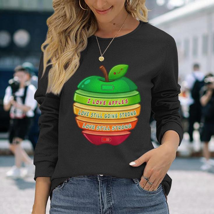 リンゴの力シリーズ リンゴのエネルギー リンゴ スライス 充電 バッテリー 残量 おもしろみ ユニーク 長袖tシャツ 長袖Tシャツ 彼女への贈り物