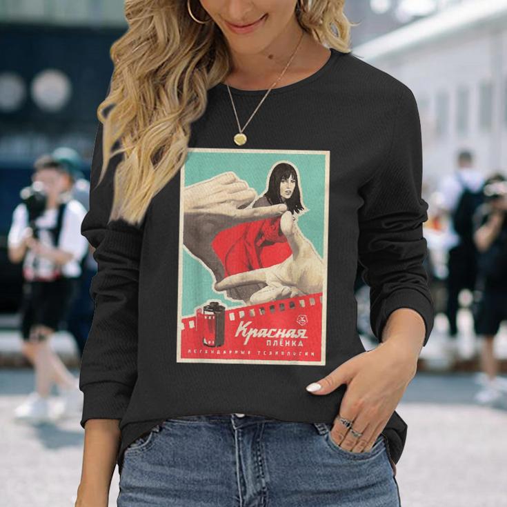 レッドカメラフィルムポスター 本物のソビエトアート 長袖Tシャツ 彼女への贈り物