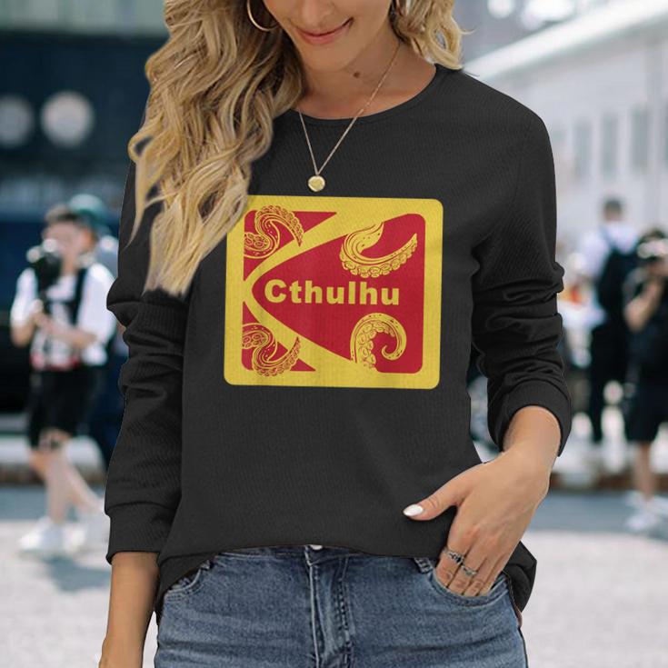 レトロ 1980年代のデザインスタイル クトゥルフと触手グラフィック 長袖Tシャツ 彼女への贈り物