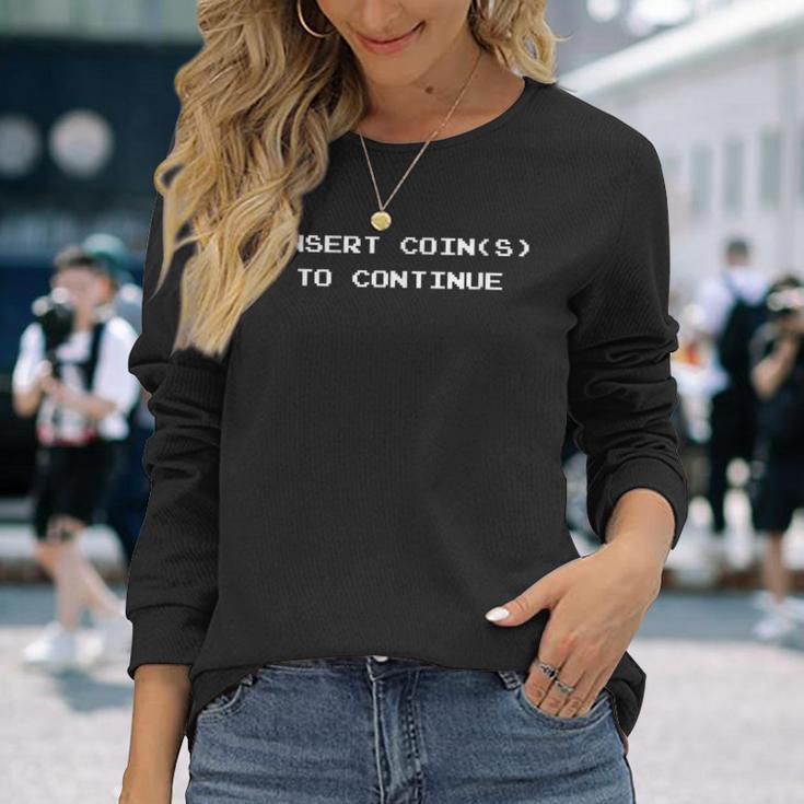 レトロ ヴィンテージ 80年代 アーケード コンソール ゲーム インサート コイン 長袖Tシャツ 彼女への贈り物