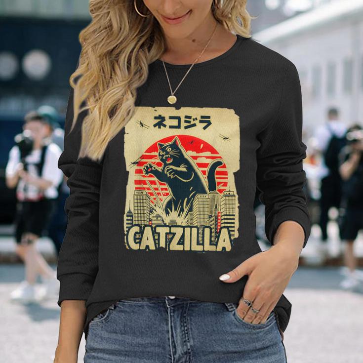 レトロキャットジラtシャツ 陽気な子猫と猫のビンテージポスター 長袖Tシャツ 彼女への贈り物
