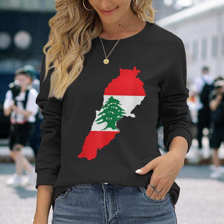 レバノン国旗 地図 ベイルート 杉の木 レバノン ヘリテージデザイン 長袖Tシャツ 彼女への贈り物