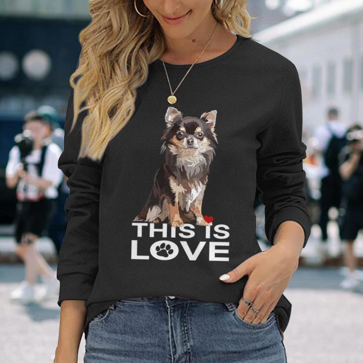 ロングヘア チワワ犬 This Is Love Brown チワワ 恋人 長袖tシャツ 長袖Tシャツ 彼女への贈り物