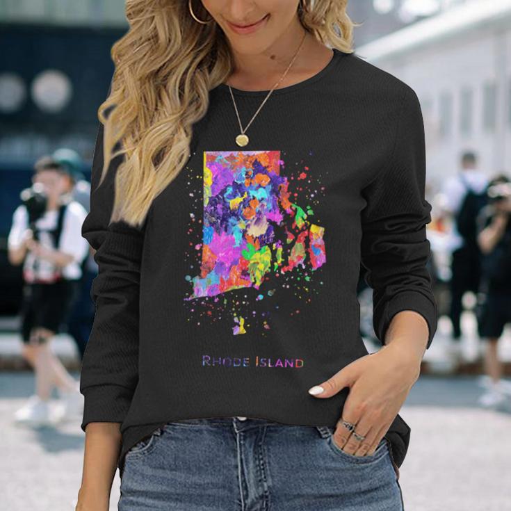 ロードアイランド州の地図 長袖tシャツ 長袖Tシャツ 彼女への贈り物