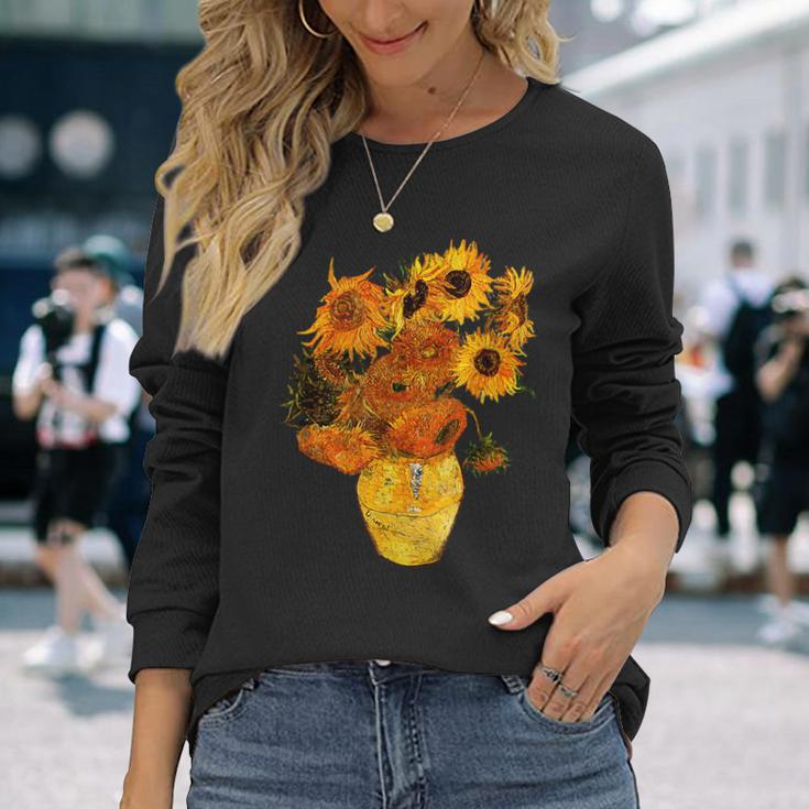 ヴァン・ゴッホ ひまわり ビンテージ イエローフラワー アートペインティング 長袖Tシャツ 彼女への贈り物