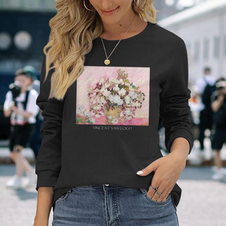 ヴィンセント・ファン・ゴッホ作 パステルヴィンテージローズ 美しい絵画 長袖Tシャツ 彼女への贈り物