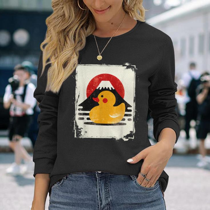 ヴィンテージ ゴム アヒル 富士山 日本のアヒル 長袖Tシャツ 彼女への贈り物