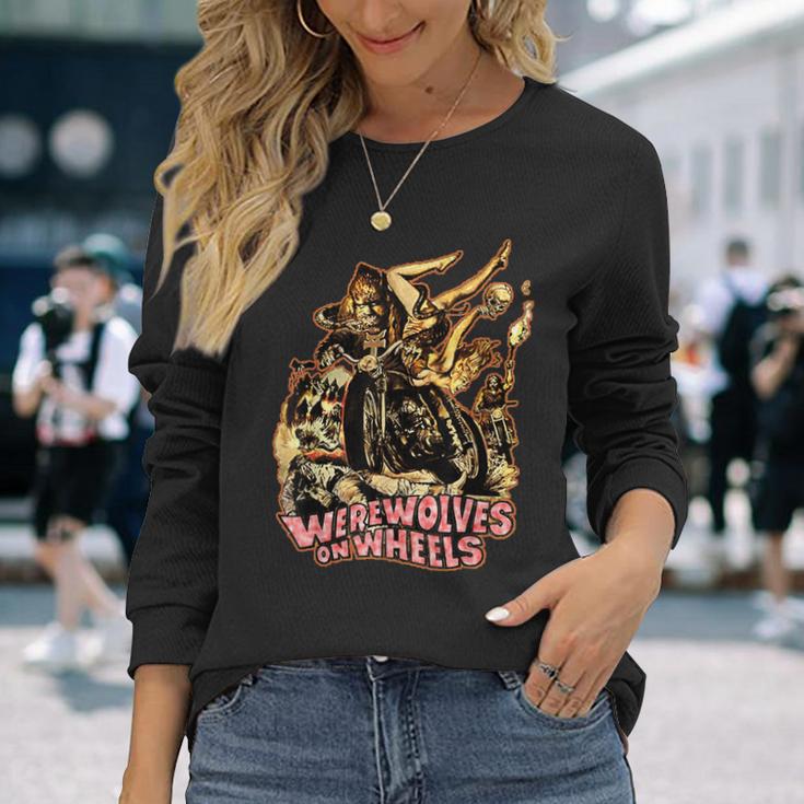 ヴィンテージ ホラー 狼男 ホイールバイカー 長袖Tシャツ 彼女への贈り物