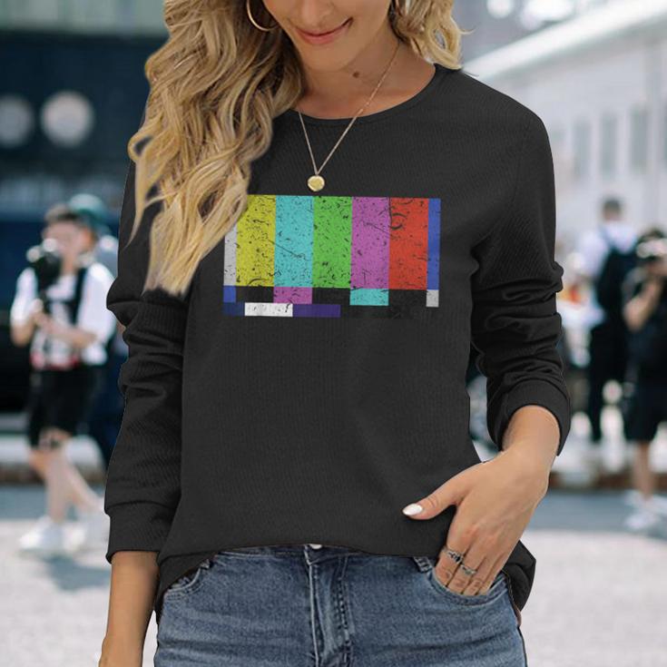 ヴィンテージテレビテストパターンカラーバー グラフィックデザインプレゼント 長袖Tシャツ 彼女への贈り物